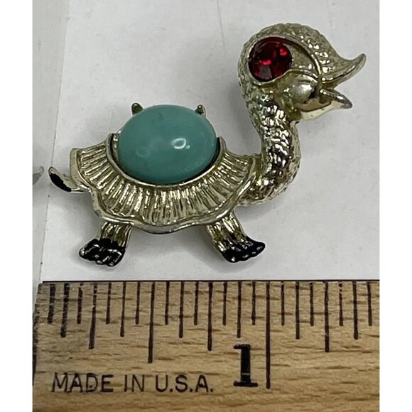 Vintage TURTLE BROOCH Pin Tortoise Rhinestone Cabochon Enamel Costume Jewelry - Picture 10 of 11